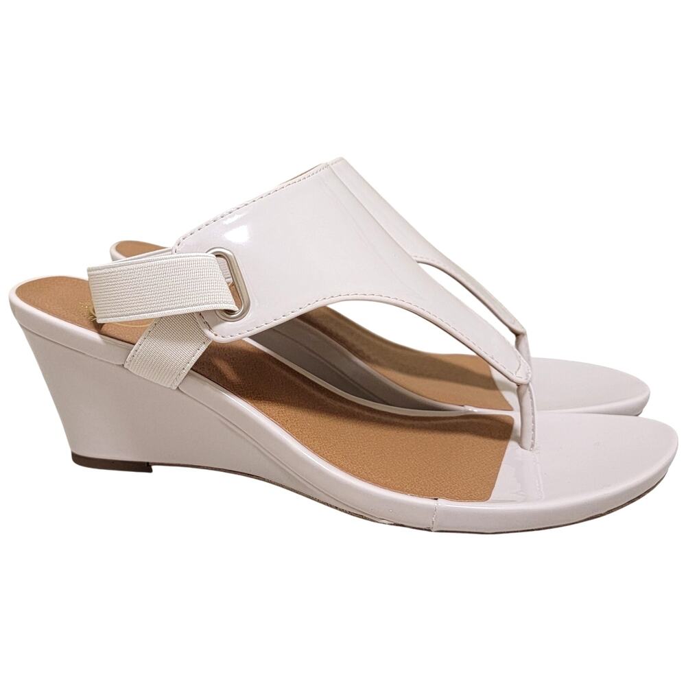 White Mountain All Dres Slingback Wedge Heel Sandals Size US 8M Eggshell White